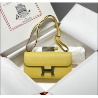 Promotional Hermes Constance Elan East-West Bag 26cm in Calfskin 4048 Lemon Yellow/Silver 2024 (Half Handmade)