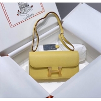 Best Price Hermes Constance Elan East-West Bag 26cm in Calfskin 4048 Lemon Yellow/Gold 2024 (Half Handmade)