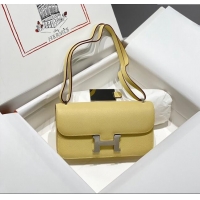 Shop Discount Hermes Constance Elan East-West Bag 26cm in Calfskin 4048 Yellow/Silver 2024 (Half Handmade)