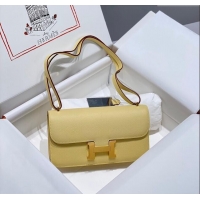 Classic Grade Hermes Constance Elan East-West Bag 26cm in Calfskin 4048 Chick Yellow/Gold 2024 (Half Handmade)