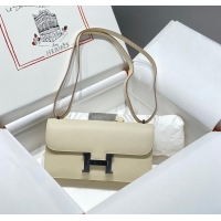 Top Discount Hermes Constance Elan East-West Bag 26cm in Calfskin 4048 Cream White/Silver 2024 (Half Handmade)