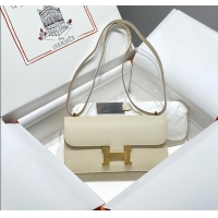 Most Popular Hermes Constance Elan East-West Bag 26cm in Calfskin 4048 CreamWhite/Gold 2024 (Half Handmade)