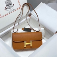 Discount Hermes Constance Elan East-West Bag 26cm in Calfskin 4048 Brown/Gold 2024 (Half Handmade)