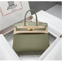 Trendy Design Hermes Birkin Touch Bag 30cm in Calfskin and Matte Nile Crocodile Leather H30 Sage Green 2024 (Full Handma