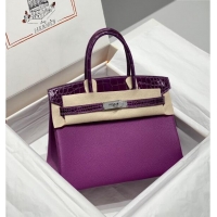 Top Grade Hermes Birkin Touch Bag 30cm in Calfskin and Shiny Nile Crocodile Leather H30 Sea Anemone Purple 2024 (Full Ha