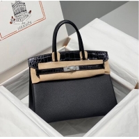 Super Quality Hermes Birkin Touch Bag 30cm in Calfskin and Shiny Nile Crocodile Leather H30 Black/Silver 2024 (Full Hand