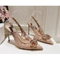 Good Quality Dolce & Gabbana DG Lace Slingback Pumps 10cm Light Pink 604110