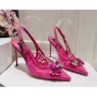 Most Popular Dolce & Gabbana DG Lace Slingback Pumps 10cm Dark Pink 604111