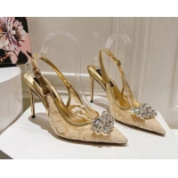 Low Price Dolce & Gabbana DG Lace Slingback Pumps 10cm Gold-Tone 604112