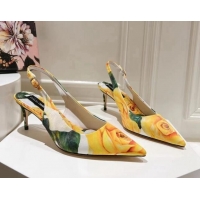 Stylish Dolce & Gabbana Printed Slingback Pumps 6.5cm/9.5cm White/Yellow 604114