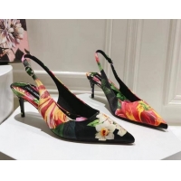 Hot Style Dolce & Gabbana Printed Slingback Pumps 6.5cm/9.5cm Black/Multi 604115