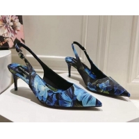 Sophisticated Dolce & Gabbana Printed Slingback Pumps 6.5cm/9.5cm Blue/Black 604116