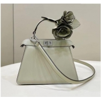 Low Cost Fendi Peekaboo ISeeU Petite Bag in Nappa Leather with Flower 80135 Light Green 2024