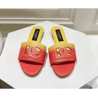 Fashion Luxury Dolce & Gabbana DG Cutout Flat Slide Sandals in Gradient Calfskin Red/Yellow 604133