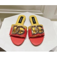 Good Quality Dolce & Gabbana DG Flat Slide Sandals in Gradient Calfskin Leather Red/Yellow 604135