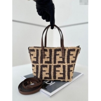 New Stylish Fendi Roll Mini Tote bag in FF Raffia Straw 8655 Beige/Brown 2024