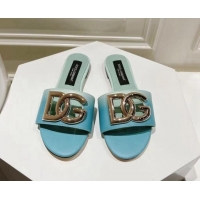 Good Looking Dolce & Gabbana DG Flat Slide Sandals in Gradient Calfskin Leather Blue 604136