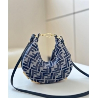 New Stylish Fendi Fendigraphy Mini Hobo Bag in dark blue FF chenille fabric 8657 Dark Blue 2024