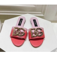 Best Product Dolce & Gabbana DG Flat Slide Sandals in Gradient Calfskin Leather Red/Pink 604137