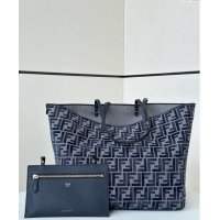 New Design Fendi Large Roll Reversible shopper Tote Bag in FF chenille fabric 8661L Dark Blue 2024