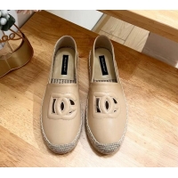 Grade Quality Dolce & Gabbana DG Cutout Flat Espadrilles in Calfskin Beige 604140