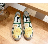 Top Design Dolce & Gabbana Printed Denim Flat Espadrilles White/Green/Yellow 604141