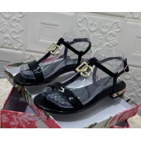 1:1 aaaaa Dolce & Gabbana DG Patent Calfskin Flat Sandals Black 604149