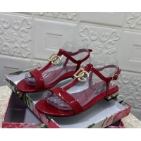 Sumptuous Dolce & Gabbana DG Patent Calfskin Flat Sandals Red 604150