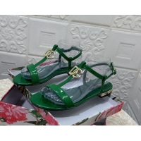 Hot Style Dolce & Gabbana DG Patent Calfskin Flat Sandals Green 604152