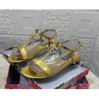 Stylish Dolce & Gabbana DG Patent Calfskin Flat Sandals Gold 604153