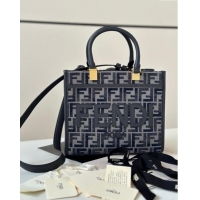 Buy Classic Fendi Sunshine Small Tote Bag in FF chenille fabric 8618 Dark Blue 2024