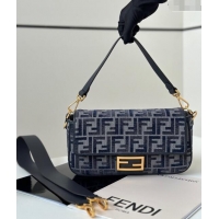 Buy New Cheap Fendi Baguette Medium Bag in FF chenille fabric 8579M Dark Blue 2024