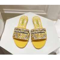 Good Product Dolce & Gabbana DG Flat Slide Sandals in Yellow Embroidery 725041