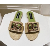 Best Grade Dolce & Gabbana DG Straw-Like Flat Slide Sandals Beige/Green 725045