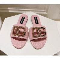 Purchase Dolce & Gabbana DG Straw-Like Flat Slide Sandals Pink 725047