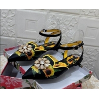 Big Discount Dolce & Gabbana DG Printed Calfskin Flat Shoes with Strass Charm Black 725049