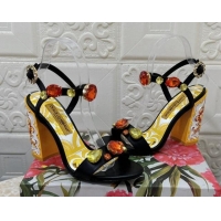 Luxurious Dolce & Gabbana DG Printed Calfskin High Heel Sandals 10.5cm with Strass Black 813001