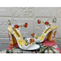 Low Price Dolce & Gabbana DG Printed Calfskin High Heel Sandals 10.5cm with Strass White 813002