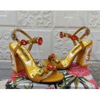 Sophisticated Dolce & Gabbana DG Printed Calfskin High Heel Sandals 10.5cm with Strass Brown 813003