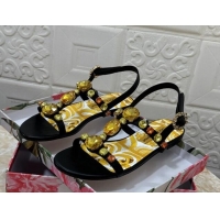 Duplicate Dolce & Gabbana DG Printed Calfskin Flat Slides Sandal with Strass Black 813004