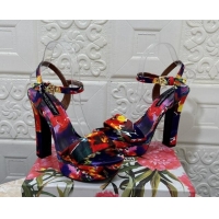 Good Product Dolce & Gabbana DG Printed Satin High Heel Platform Sandals 13.5cm Purple/Red 813008