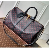 Spot Cheap Louis Vuitton Keepall Bandoulière 45 Travel Bag in Monogram Tomette Canvas M12441 Black/Pink 2024