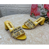 Shop Cheap Dolce & Gabbana DG Embroidered Heel Slides Sandal 6.5cm Yellow 813012