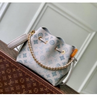 Famous Brand Louis Vuitton Bella Bucket Bag in Mahina Perforated Leather M12125 Brume Grey/Blue 2024