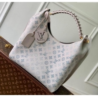 Shop Grade Louis Vuitton Carmel Hobo Bag in Mahina Perforated Leather M12093 Brume Grey/Blue 2024