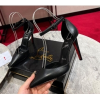 Unique Style Christian Louboutin Calfskin Strap Mary Janes Pointed Pumps 10cm Black 506012