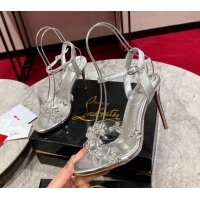 Top Design Christian Louboutin Degrasandal Queen Heel Sandals 10cm with Strass Silver 506023