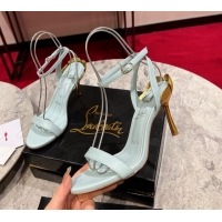 Feminine Christian Louboutin Ginko Girl Sandals 8.5cm in Nappa Leather with Leaf Heel Blue 506028