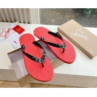 Best Grade Christian Louboutin Men's Rubber Flat Thong Slide Sandal Black/Red 612134