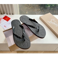 Duplicate Christian Louboutin Men's Rubber Flat Thong Slide Sandal Black 612136